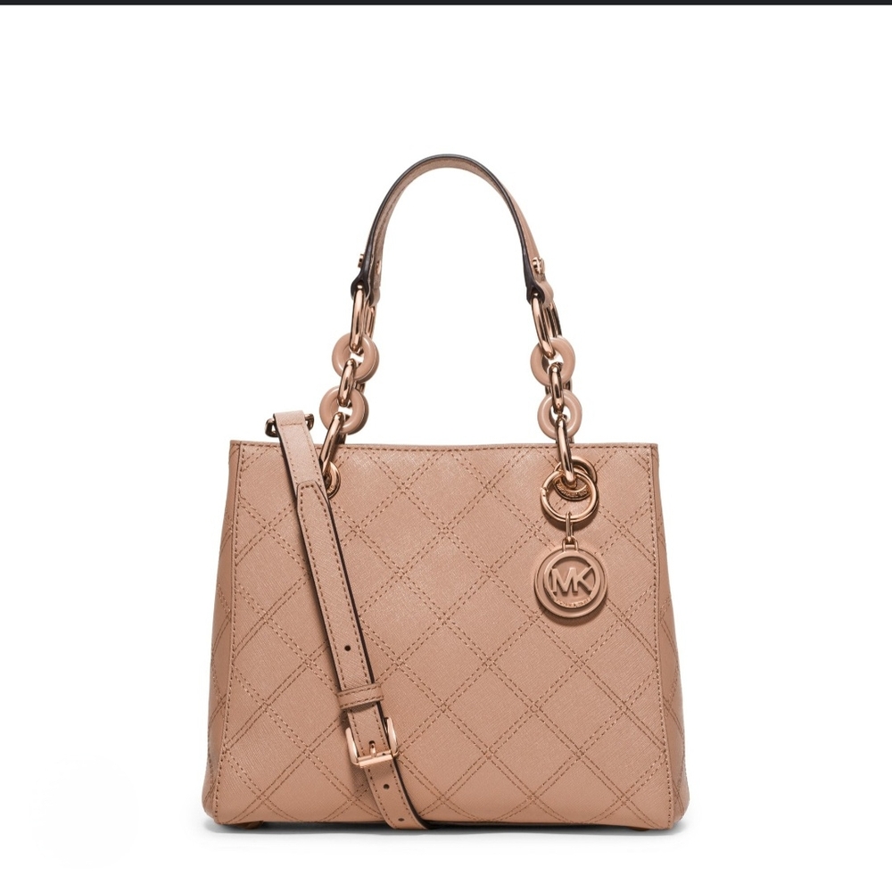 Michael Kors Tan Satchel with Quilted Design and Gold Accents